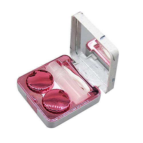 Drawihi Mini Caja Portatil Viaje Gafas Y Lentillas Elegante para Mármol Cuadrado Lentes De Contacto Tamano De Bolsillo(Rosa Roja)