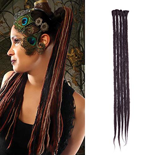 Dreadlock Extension Hair para trenzas largas Dread Extension Braids Hair Fiber Braid Hair sintético 50cm para mujeres hombres, paquete de 5, vino tinto
