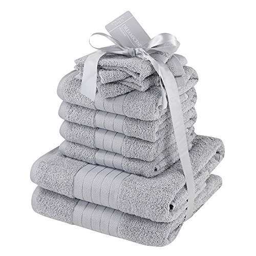 Dreamscene – lujo 100% algodón egipcio 10 piezas juego de toalla de baño Set de regalo de baño de cara mano, plata gris, 10 unidades)