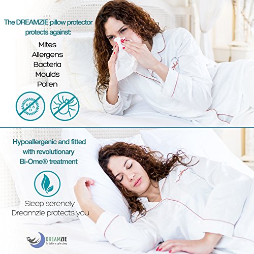 Dreamzie - Juego de 2 Fundas de Almohada Impermeables 40 x 80 cm - 100% Algodón Oeko-Tex® - Protectores de Almohada Transpirable, Hipoalergénica, Anti-Acaros, Anti-Bacteriana - Garantía 10 años