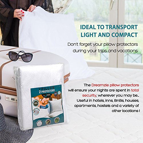 Dreamzie - Juego de 2 Fundas de Almohada Impermeables 40 x 80 cm - 100% Algodón Oeko-Tex® - Protectores de Almohada Transpirable, Hipoalergénica, Anti-Acaros, Anti-Bacteriana - Garantía 10 años