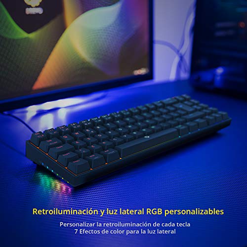DREVO Calibur V2 60% Teclado Mecánico para Juegos, Distribución QWERTY Españo, Compacto de 72 Teclas, Compatible con PC/Mac, USB Tipo C extraíble, Negro, Interruptor Outemu Marrón