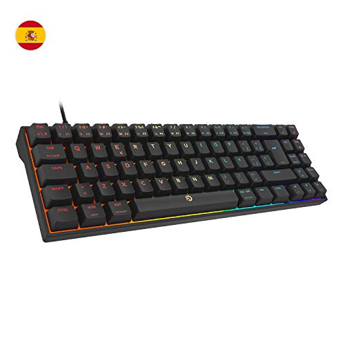 DREVO Calibur V2 60% Teclado Mecánico para Juegos, Distribución QWERTY Españo, Compacto de 72 Teclas, Compatible con PC/Mac, USB Tipo C extraíble, Negro, Interruptor Outemu Marrón