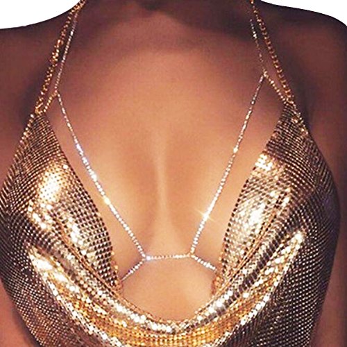 Dsaren Cadena del Cuerpo, Mujeres Sexy Layered Harness Crossover Bikini Cadena Playa Collar (A-Silver)