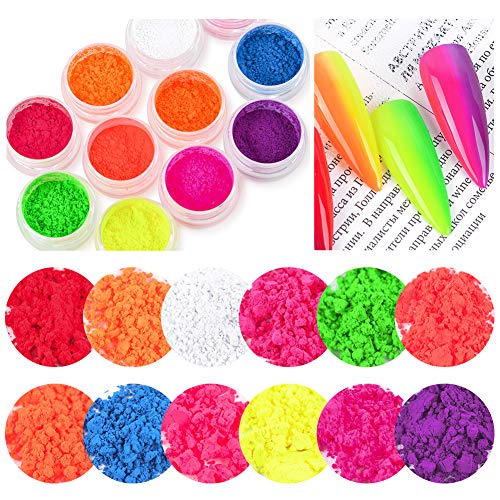 DSHIJIE 12Pcs Neón Color fluorescente Pigmento de uñas en polvo Pigmento Fluorescente Brillo de uñas decoracion uñas pigmentos para uñas diseños para uñas pigmentos uñas
