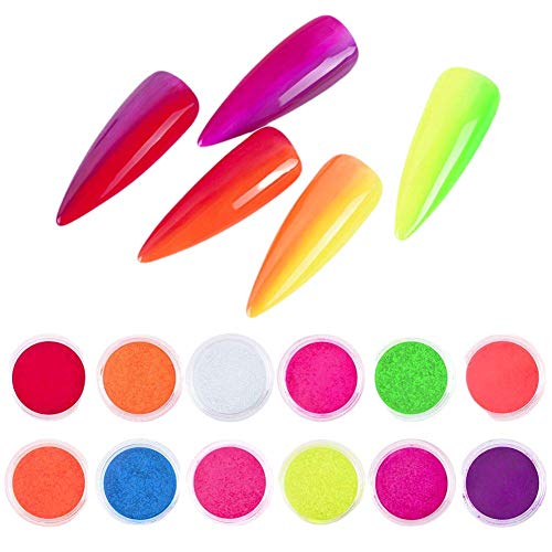 DSHIJIE 12Pcs Neón Color fluorescente Pigmento de uñas en polvo Pigmento Fluorescente Brillo de uñas decoracion uñas pigmentos para uñas diseños para uñas pigmentos uñas