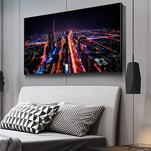 Dubai city night view sala de estar decoración cuadros modernos pinturas murales e impresiones pop art lienzo impresiones dormitorio sin marco pinturas decorativas Z31 60x80cm