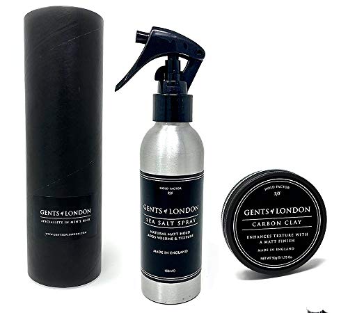 DUO PARA RESULTADOS DE ESTILISTA CON ACABADO MATE - Gents of London Sea Salt Spray de sal marina 150ml + Carbon Clay Cera para peinar a base de carbón 50g