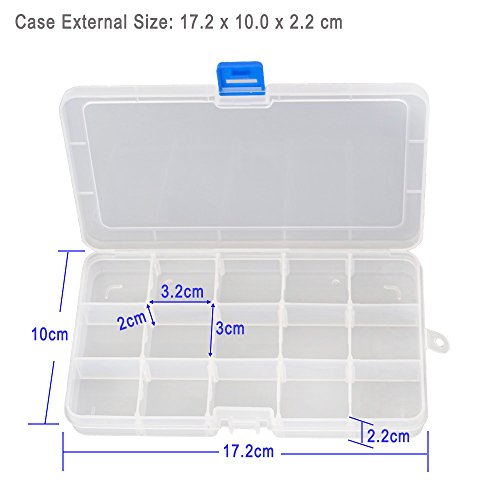 DUOFIRE Ajustable Caja de Almacenamiento de plástico Joyería Organizador Contenedor de Herramientas (15 Compartimientos x 4, Transparente)
