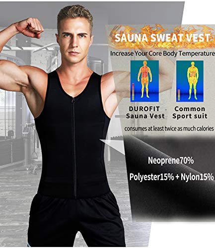 DUROFIT Faja Reductora Adelgazante Abdominal Chaleco Sauna Hombre con Cremallera Deportivo Trajes de Sudoración Neopreno Sauna Efecto Negro M