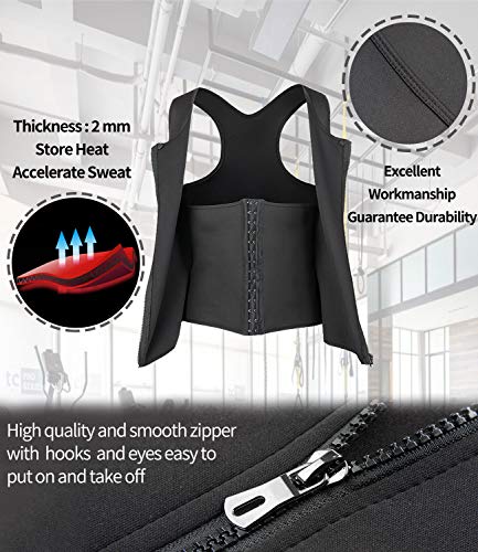 DUROFIT Faja Reductora Adelgazante Abdominal Chaleco Sauna Hombre con Cremallera Deportivo Trajes de Sudoración Neopreno Sauna Efecto Negro M