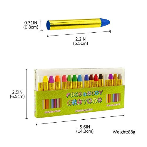 DY_Jin Crayones de Pintura de la Cara 16 Colores Cintas de Pintura de Cara y Cuerpo Maquillaje de Halloween Crayones de Pintura de la Cara para niños pequeños, Niños, ,Seguridad no tóxica