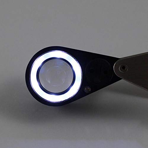 DYB Joyero Anillo de iluminación LED Luz de joyería Espejo Moneda Falsa Adecuado para identificar Sellos de Roca Moneda Reloj Antiguo Gema Lupa de Bolsillo (Color: 10X) (Color: 20x)