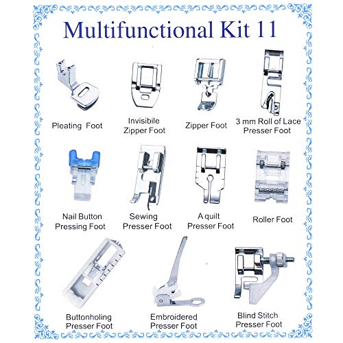 E-Senior Juego de prensatelas, Prensatelas Accesorios Para Máquinas de coser Brother Janome Singer Toyota (11Piezas)
