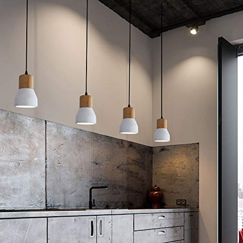 E27 Cemento industrial Hormigón Comedor Lámpara colgante Altura ajustable Retro Mesa de comedor de madera Protección para los ojos Pasillo Escalera Villa Bar del hotel Luces colgantes 13*18cm,Blanco
