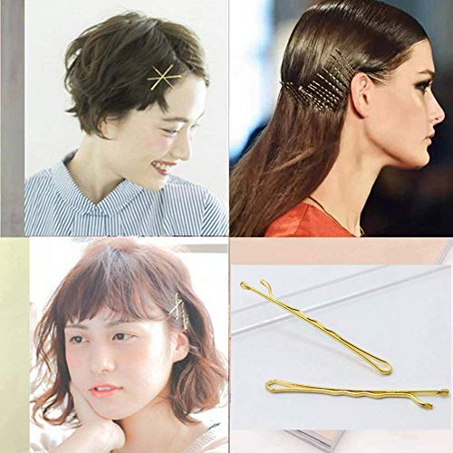 Ealicere 200PCS Pinza para el cabello para mujeres niñas EstilismoPaquete de onduladas, color dorado,2.2in de longitud