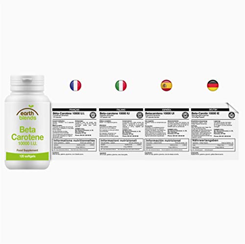 Earth Blends - Betacaroteno 10000 UI, visión saludable, 120 cápsulas blandas, para adultos