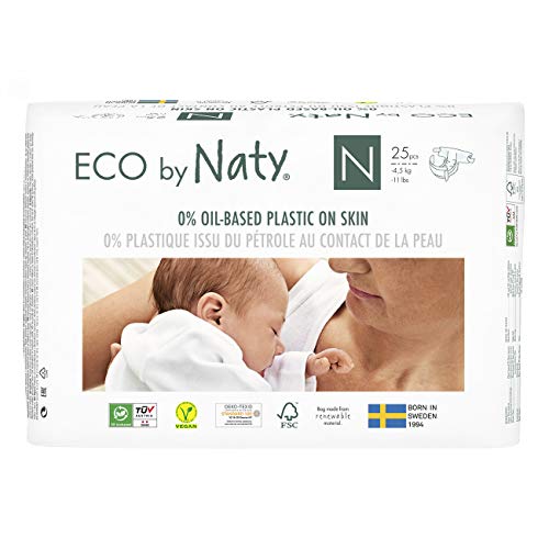 Eco by Naty 8178341, Pañal Ecológico Premium Hecho a Base de Fibras Vegetales, Talla Recién Nacido, 100 Pañales, - 4.5 kg