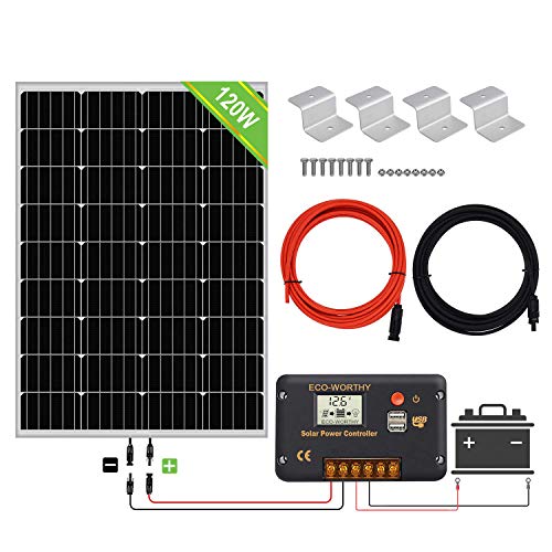 ECO-WORTHY 200 Watt 12V / 24V Off Grid Paneles solares Kits 2pcs 100W Panel solar policristalino + 20A Regulador de batería Cargador