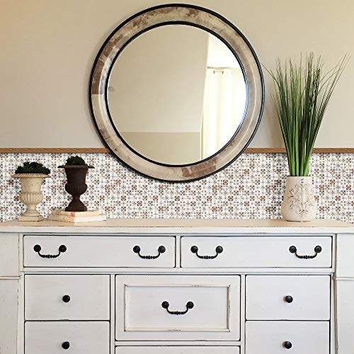 Ecoart 6 Piezas Decorativos Adhesivos para Azulejos Pegatina de Pared, Azulejos de Gel, Diseño de Mosaico con Icono mediterráneo Marron, Efecto 3D, Cenefa Autoadhesivo, para Baño y Cocina