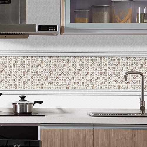 Ecoart 6 Piezas Decorativos Adhesivos para Azulejos Pegatina de Pared, Azulejos de Gel, Diseño de Mosaico con Icono mediterráneo Marron, Efecto 3D, Cenefa Autoadhesivo, para Baño y Cocina