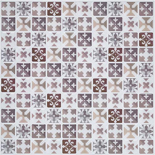 Ecoart 6 Piezas Decorativos Adhesivos para Azulejos Pegatina de Pared, Azulejos de Gel, Diseño de Mosaico con Icono mediterráneo Marron, Efecto 3D, Cenefa Autoadhesivo, para Baño y Cocina