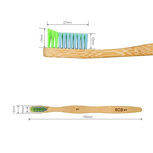 ECOet Cepillos de Dientes de Bambú con Cerdas Suaves para Adultos | Biodegradable | Cerdas Angulosas Onduladas | Sin BPA | Anti Bacterial | Embalaje Reciclable | Ecológico | Paquete de 5pcs