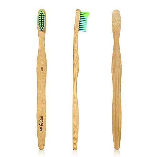 ECOet Cepillos de Dientes de Bambú con Cerdas Suaves para Adultos | Biodegradable | Cerdas Angulosas Onduladas | Sin BPA | Anti Bacterial | Embalaje Reciclable | Ecológico | Paquete de 5pcs
