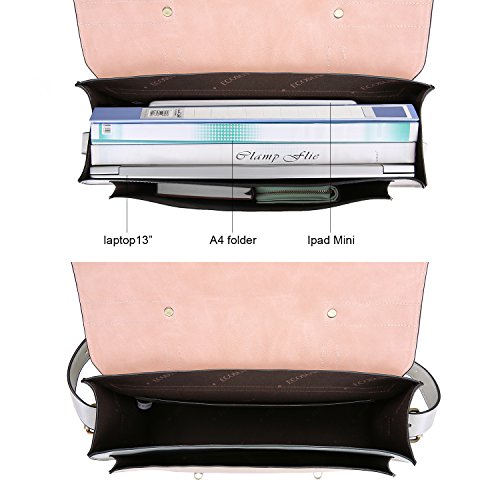 ECOSUSI Maletín de Cuero Vintage para Portátil hasta 13" Totes Bolso Maletín Ejecutivo de Cuero regenerado Bolso de Mensajero para Portátil Bolsa de Ordenador para Negocios Mujeres Viajes Rosa