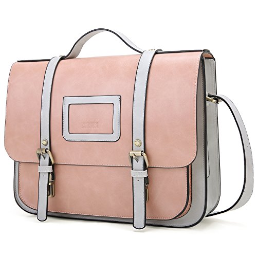 ECOSUSI Maletín de Cuero Vintage para Portátil hasta 13" Totes Bolso Maletín Ejecutivo de Cuero regenerado Bolso de Mensajero para Portátil Bolsa de Ordenador para Negocios Mujeres Viajes Rosa