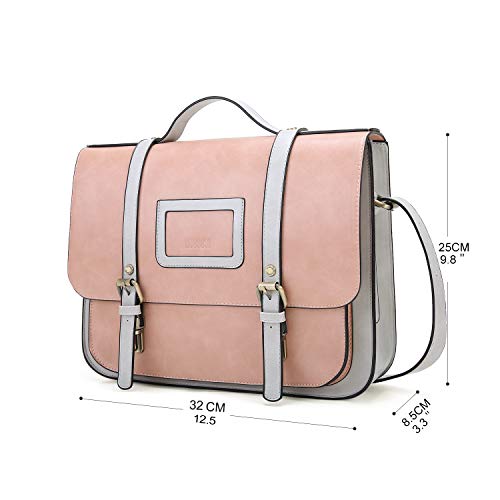 ECOSUSI Maletín de Cuero Vintage para Portátil hasta 13" Totes Bolso Maletín Ejecutivo de Cuero regenerado Bolso de Mensajero para Portátil Bolsa de Ordenador para Negocios Mujeres Viajes Rosa