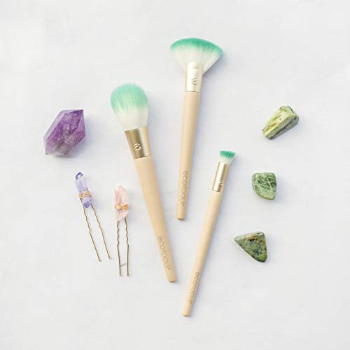 EcoTools® Glossy Finish - Juego de brochas de maquillaje de rostro con horquillas para pelo con cristales de jade