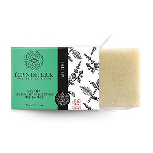 Écrin De Fleur | Jabón de Menta | Certificado Orgánico | Revitalizante con Aceites de Menta Verde & Hierbabuena | Ideal para Deporte | Apto para el Lavado Frecuente de las Manos | 100g