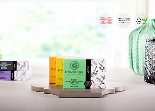 Écrin De Fleur | Jabón de Menta | Certificado Orgánico | Revitalizante con Aceites de Menta Verde & Hierbabuena | Ideal para Deporte | Apto para el Lavado Frecuente de las Manos | 100g