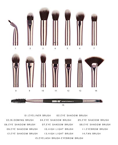 Edary Makeup Brush Set 15 Pincel de maquillaje de ojos tricolor Accesorios de maquillaje Pincel de sombra de ojos Herramientas de belleza (Negro)