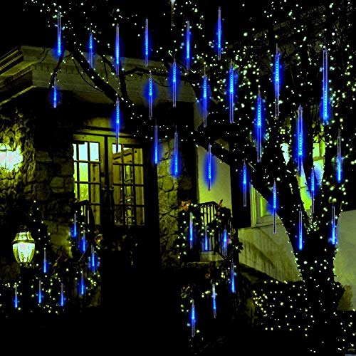 EEIEER LED luces de la lluvia de meteoritos, 30cm 8 tubo luces de cadena de 192 LED Falling Rain Drop Carámbano Snow Fall String luces a prueba de agua para las vacaciones árbol de Navidad