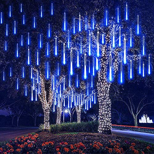 EEIEER LED luces de la lluvia de meteoritos, 30cm 8 tubo luces de cadena de 192 LED Falling Rain Drop Carámbano Snow Fall String luces a prueba de agua para las vacaciones árbol de Navidad