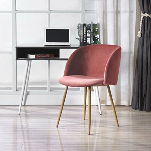 EGGREE Pack 2 Sillón Lounge Terciopelo Vintage, Silla de Comedor/Cucion con Patas Metálicas Fuertes y Tela de Terciopelo Sedoso - Rosa