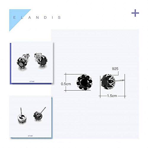 EH Tremella Studs Hip Hop Personalidad Negro Pendientes de Circonitas 925 Pendientes de Plata Pendientes, Plata Y Negro, Plata y Negro