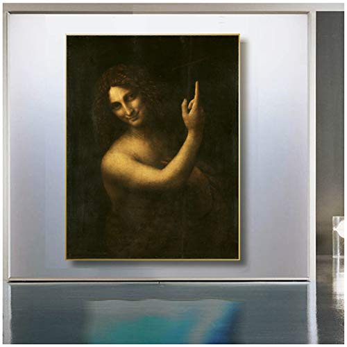 El Bautista San Juan, la famosa pintura de Leonardo da Vinci, carteles e impresiones, arte de pared, pintura en lienzo para decoración de sala de estar, 50x75cm sin marco