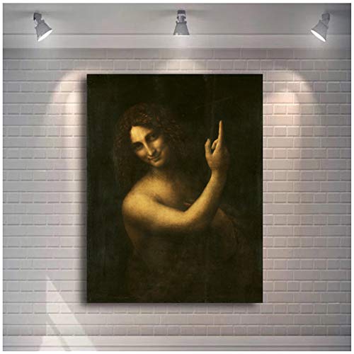 El Bautista San Juan, la famosa pintura de Leonardo da Vinci, carteles e impresiones, arte de pared, pintura en lienzo para decoración de sala de estar, 50x75cm sin marco