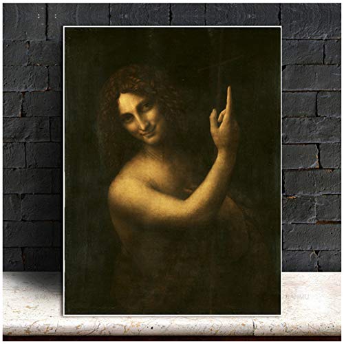 El Bautista San Juan, la famosa pintura de Leonardo da Vinci, carteles e impresiones, arte de pared, pintura en lienzo para decoración de sala de estar, 50x75cm sin marco
