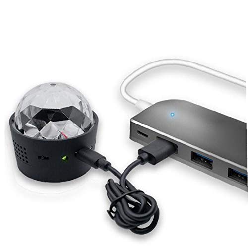 El coche llevó luces de la etapa de carga USB Mini Ambiente Carry DJ luz del coche de la bola de luz de iluminación creativa cristalino giratorio 1PC D33-1 Cerrado-Luz Tipo de control por voz