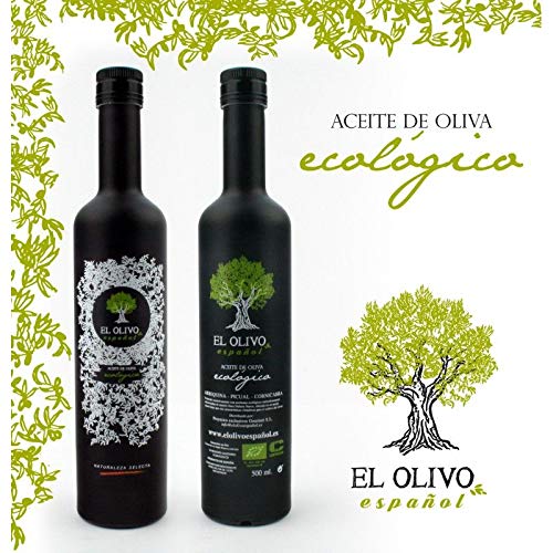 EL OLIVO ESPAÑOL Aceite de Oliva Virgen Extra, ecológico , (Arbequina, Picual y Cornicabra), botella 500ml, incluye estuche de regalo