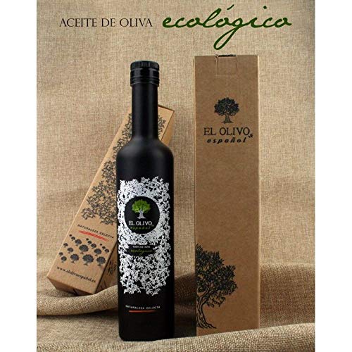 EL OLIVO ESPAÑOL Aceite de Oliva Virgen Extra, ecológico , (Arbequina, Picual y Cornicabra), botella 500ml, incluye estuche de regalo