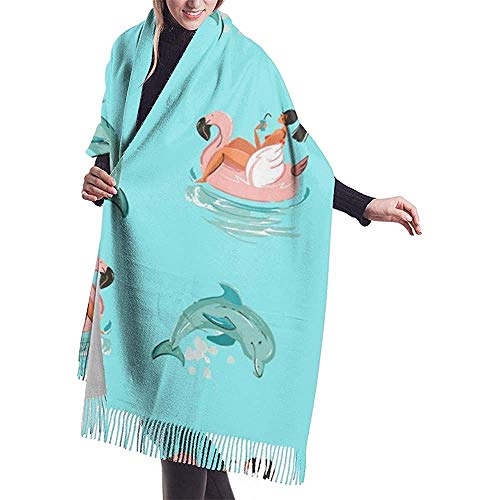 Elaine-Shop Imitar Cachemira Bufanda de invierno Pashmina Chal Wraps Manta Bufandas Abrigo elegante para mujeres Dibujado a mano Resumen Lindo Horario de verano