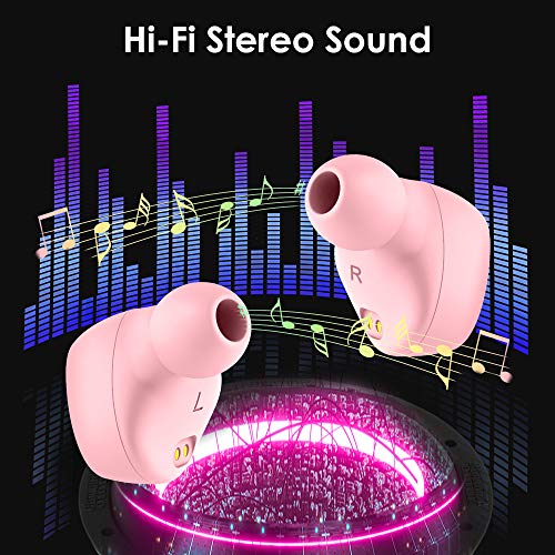 Elecder D10 True Auriculares inalámbricos Bluetooth 5.0 Auriculares inalámbricos con micrófono, Auriculares Deportivos con Estuche de Carga para Entrenamiento, Correr, Soporte Smartphones (Rosado)