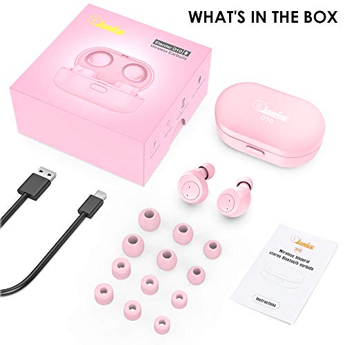 Elecder D10 True Auriculares inalámbricos Bluetooth 5.0 Auriculares inalámbricos con micrófono, Auriculares Deportivos con Estuche de Carga para Entrenamiento, Correr, Soporte Smartphones (Rosado)