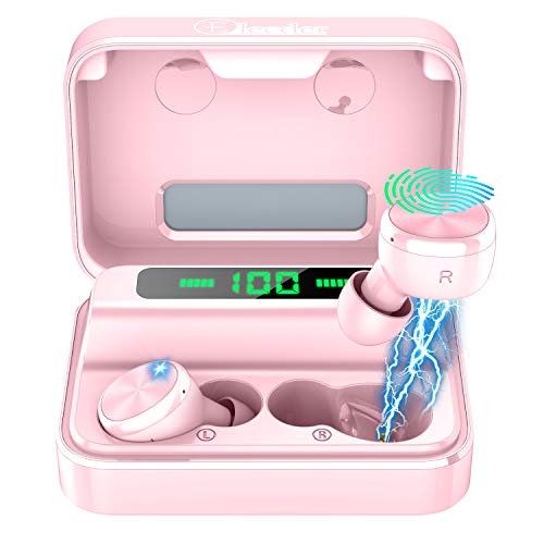 Elecder D15 Auriculares Inalámbricos Bluetooth 5.0 Noise Cancelling CV8.0 Auriculares en la Oreja, Pantalla Digital LED Estuche de Carga Auriculares Deportivos con Graves Profundos(Pink)