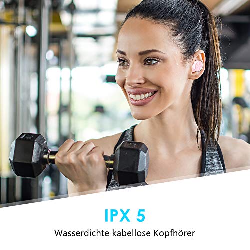 Elecder D15 Auriculares Inalámbricos Bluetooth 5.0 Noise Cancelling CV8.0 Auriculares en la Oreja, Pantalla Digital LED Estuche de Carga Auriculares Deportivos con Graves Profundos(Pink)